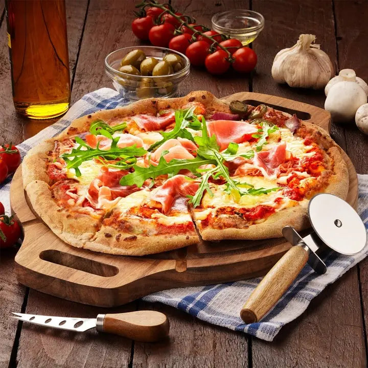 Acacia Wood Pizza Cutting & Cheese Board Plastic Freedom