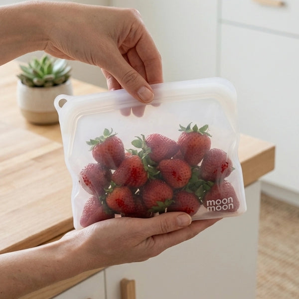 Moonmoon Reusable Silicone Food Storage Bags Clear - x3 Mixed Pack