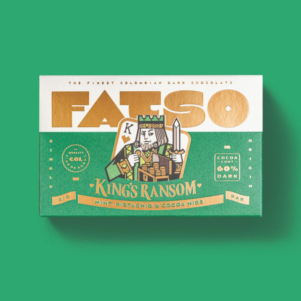 FATSO Vegan Chunky Chocolate Bar 150g - King's Ransom Mint, Pistachio & Cocoa Nibs