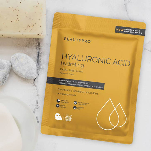 BEAUTYPRO 100% Compostable Sheet Face Mask - Hyaluronic Acid Hydrating Sheet Mask