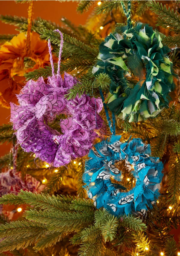 Namaste Mini Recycled Sari Wreath Christmas Tree Decoration - x6 Pack