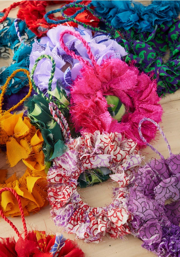 Namaste Mini Recycled Sari Wreath Christmas Tree Decoration - x6 Pack