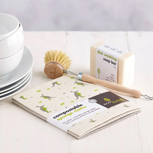 Eco Living Compostable Sponge Cleaning Cloths Printed - x4 Pack