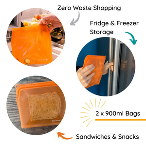 Moonmoon Reusable Silicone Food Bags Large - x2 Pack