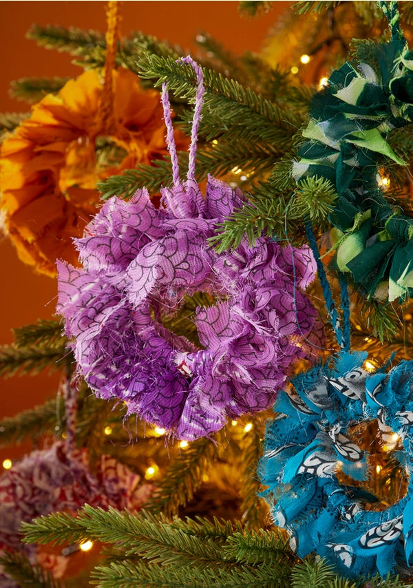Namaste Mini Recycled Sari Wreath Christmas Tree Decoration - x6 Pack