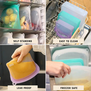Moonmoon Reusable Silicone Food Storage Bags - x3 Mixed Pack Curve