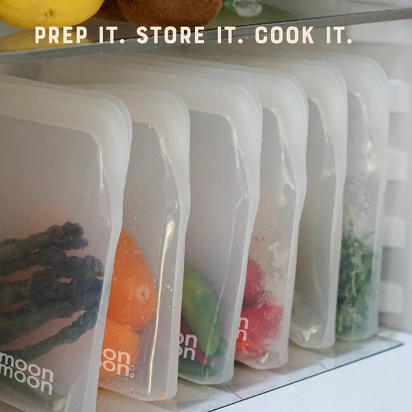 Moonmoon Reusable Silicone Food Storage Bags Clear - x3 Mixed Pack