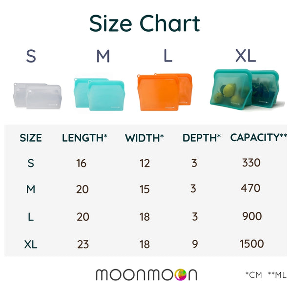 Moonmoon Reusable Silicone Food Bags Large - x2 Pack