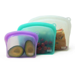 Moonmoon Reusable Silicone Food Storage Bags - x3 Mixed Pack Curve