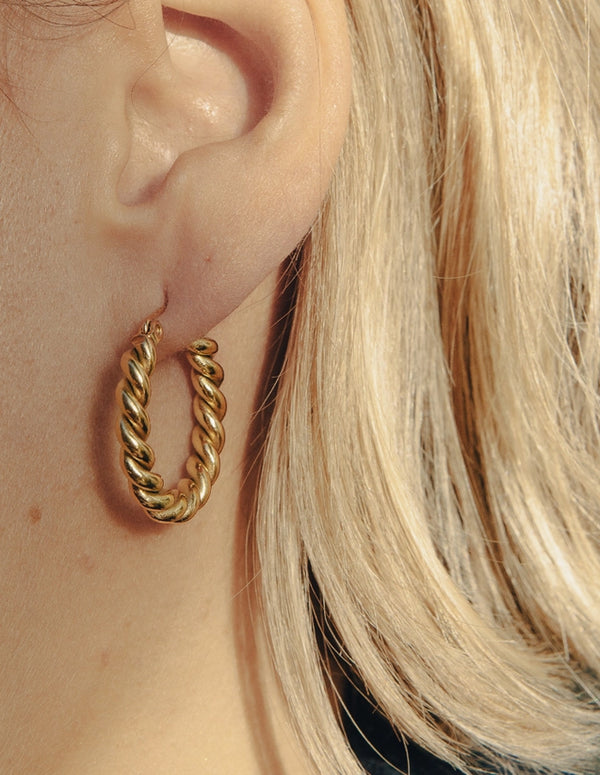 Nordic Muse Gold Small Twist Waterproof Hoop Earrings