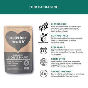 Together Health Lions Mane Mushroom 9740mg High Strenth x60 Capsules – Compostable Packet
