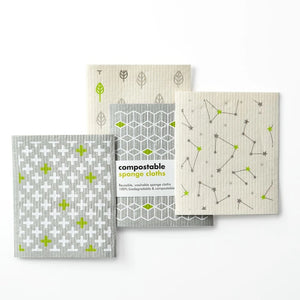 Eco Living Compostable Sponge Cleaning Cloths Printed - x4 Pack