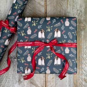 Toasted Crumpet Wrapping Paper Sheet x1 - Dark Blue Christmas Penguins