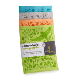 Eco Living Compostable Sponge Cleaning Cloths Printed - x4 Pack