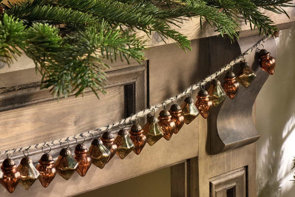 Nkuku Recycled Glass Ekiti Bauble Garland - Antique Gold & Rust