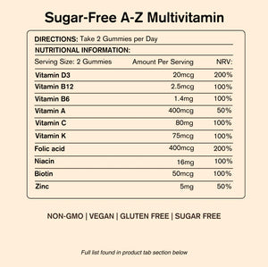 Vegums Vegan Vitamins - Sugar-Free A-Z Multivitamin