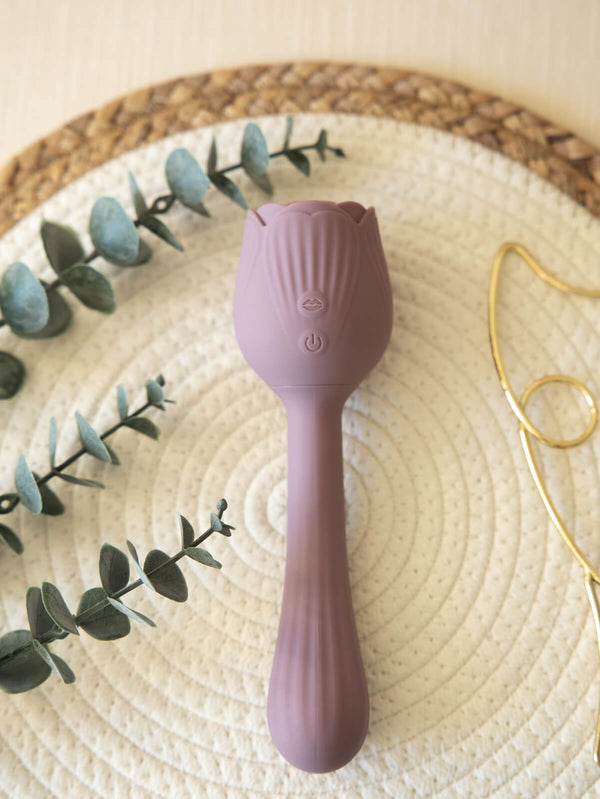 The Natural Love Company Lovage Dual-Ended Rose Inspired Suction Vibrator and Dildo