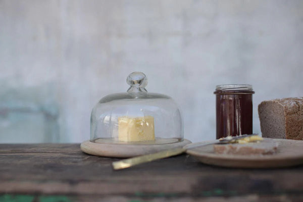 Nkuku Mango Wood & Recycled Glass Butter/Cheese Dish