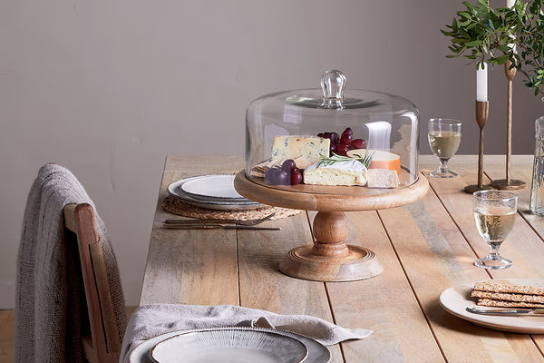 Nkuku Mango Wood & Recycled Glass Cake Stand