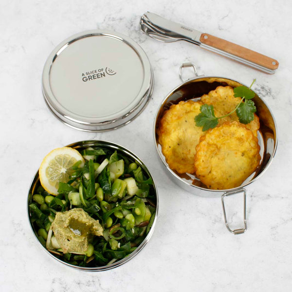 A Slice Of Green Stainless Steel Two Tier Round Lunch Box