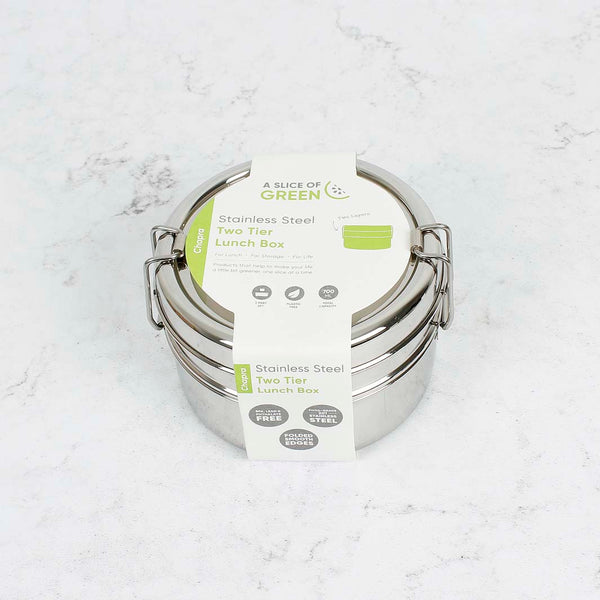 A Slice Of Green Stainless Steel Two Tier Round Lunch Box