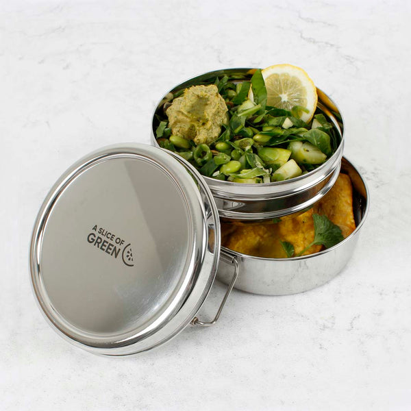 A Slice Of Green Stainless Steel Two Tier Round Lunch Box