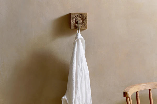 Nkuku Veduru Mango Wood Carved Square Hook - Natural