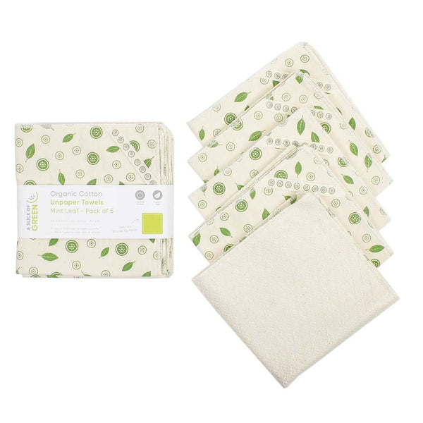 A Slice of Green Organic Cotton Unpaper Towels - x5 Packs - Plastic Freedom