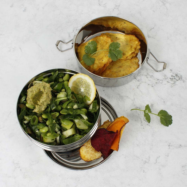 A Slice Of Green Stainless Steel Two Tier Round Lunch Box - Plastic Freedom
