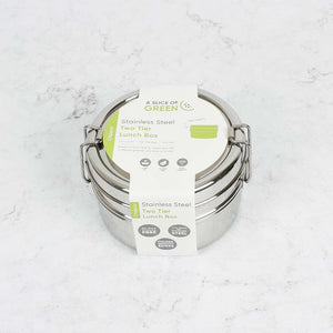 A Slice Of Green Stainless Steel Two Tier Round Lunch Box - Plastic Freedom