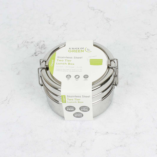 A Slice Of Green Stainless Steel Two Tier Round Lunch Box - Plastic Freedom