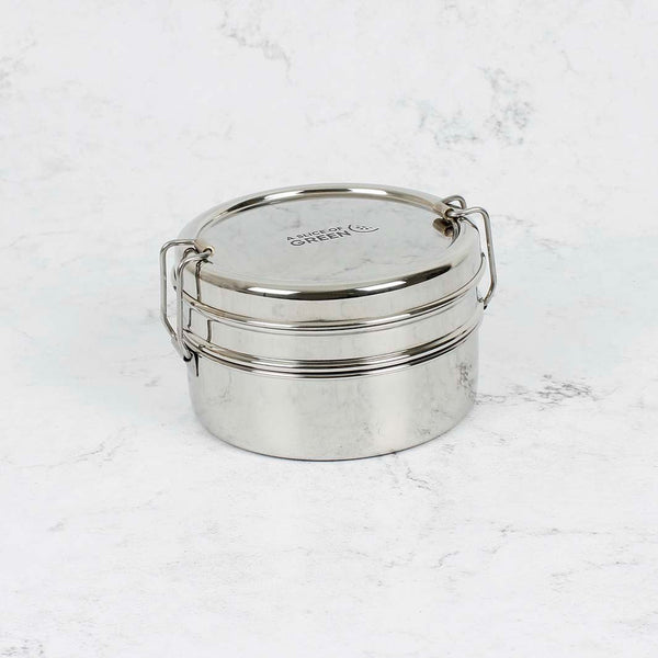 A Slice Of Green Stainless Steel Two Tier Round Lunch Box - Plastic Freedom