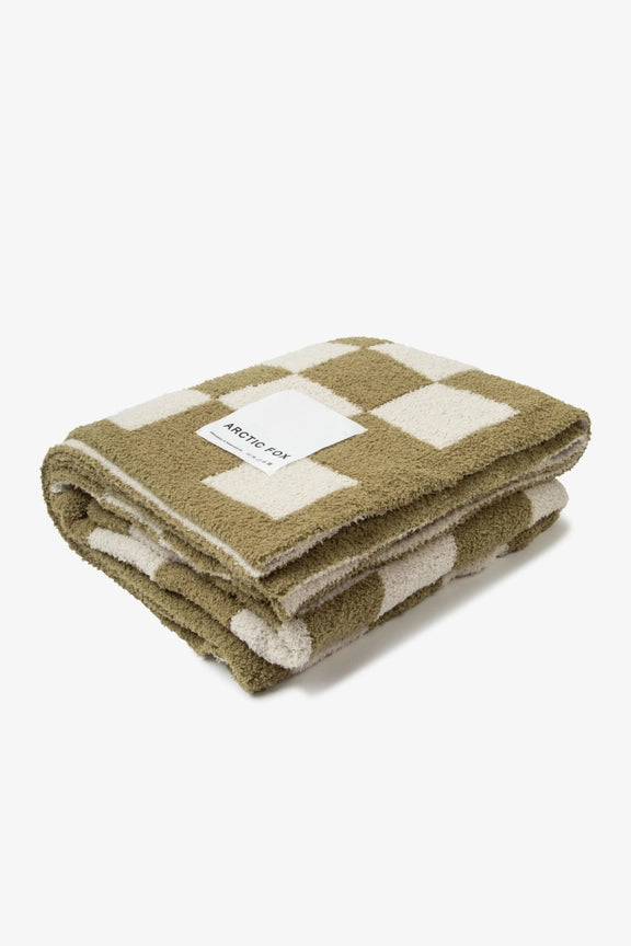 Arctic Fox 100% Recycled Teddy Throw - Khaki Check