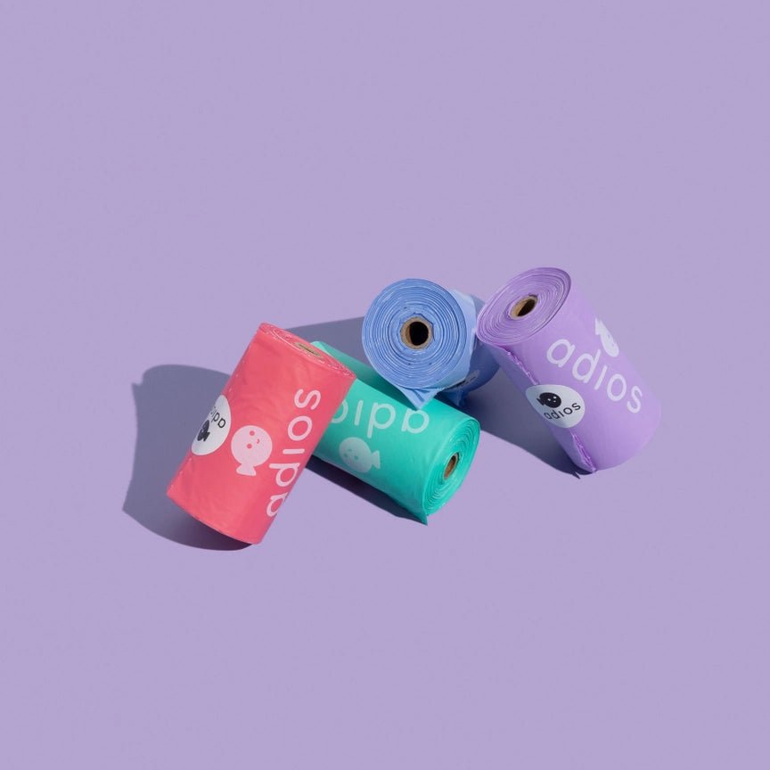 Adios Plastic Compostable Poo Bags - 8 Rolls - x120 Pack - Plastic Freedom