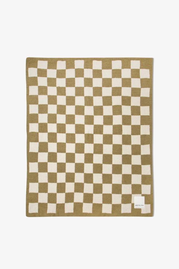 Arctic Fox 100% Recycled Teddy Throw - Khaki Check - Plastic Freedom