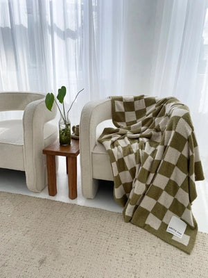 Arctic Fox 100% Recycled Teddy Throw - Khaki Check - Plastic Freedom