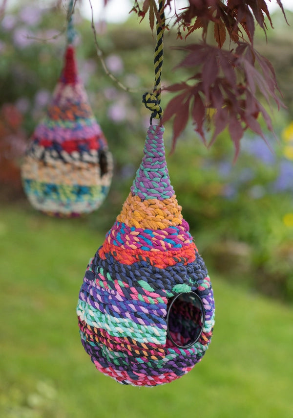 Namaste Recycled Sari Birdhouse - Raindrop