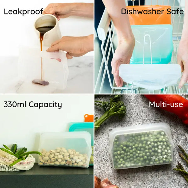 Moonmoon Reusable Silicone Food Storage Bags Small - x2 Pack