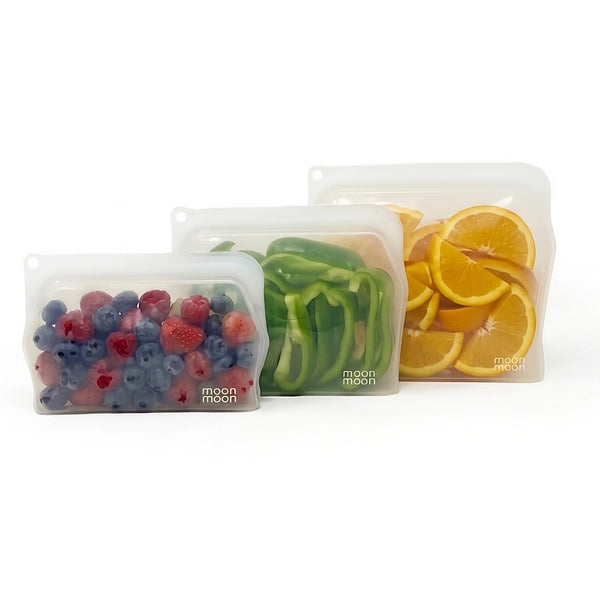 Moonmoon Reusable Silicone Food Storage Bags Clear - x3 Mixed Pack