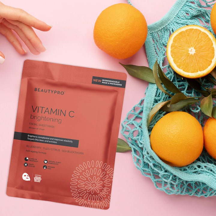 BEAUTYPRO 100% Compostable Sheet Face Mask - Vitamin-C Brightening Sheet Mask - Plastic Freedom