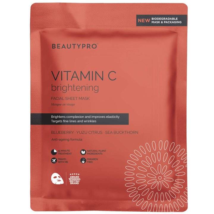 BEAUTYPRO 100% Compostable Sheet Face Mask - Vitamin-C Brightening Sheet Mask - Plastic Freedom