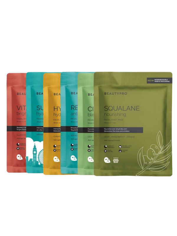 BEAUTYPRO 100% Compostable Sheet Face Mask Bundle - x6 Masks