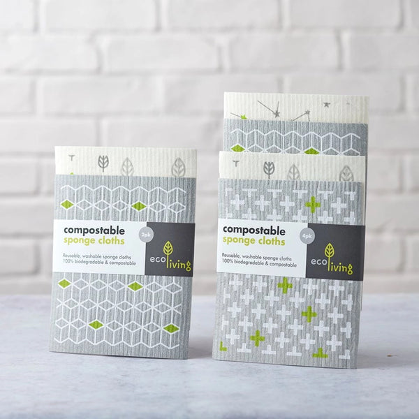 Eco Living Compostable Sponge Cleaning Cloths Printed - x4 Pack