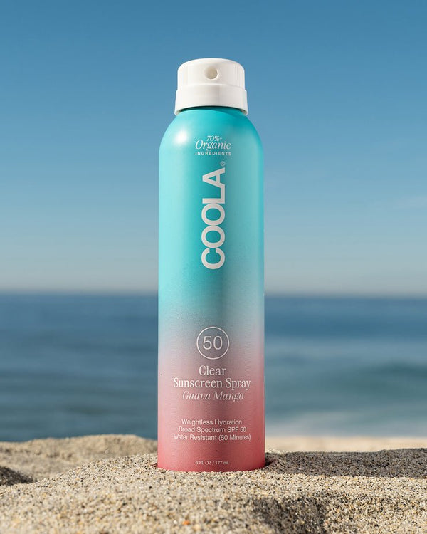 Coola Organic Suncream SPF 50 Guava Mango - Aluminium Spray Bottle - Plastic Freedom