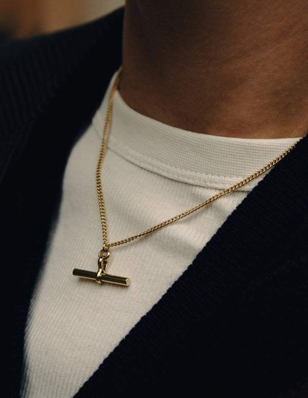 Nordic Muse Gold T-Bar Waterproof Feature Necklace