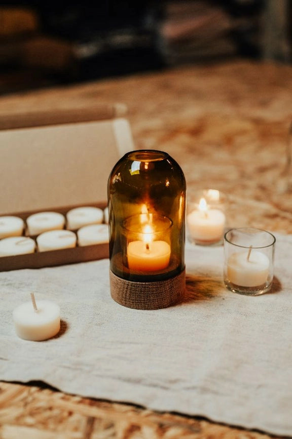 Old Green Handmade Rustic Wood Tea Light Dome - Green