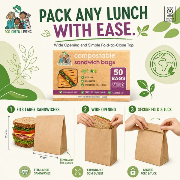 Eco Green Living Sandwich Bags - x50 Bags - Plastic Freedom