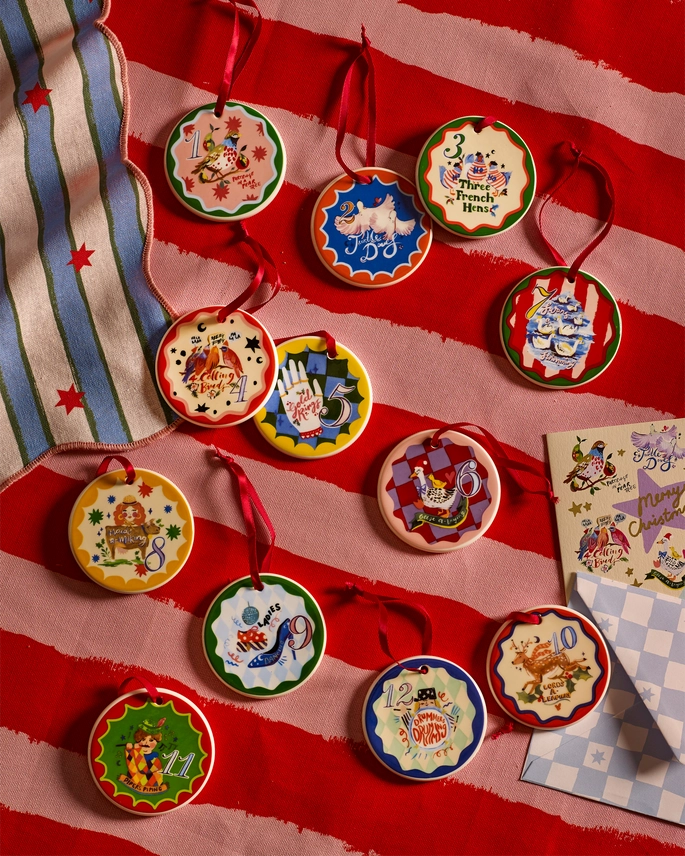 Eleanor Bowmer 12 Days of Christmas Ceramic Baubles - Set of 12 - Plastic Freedom