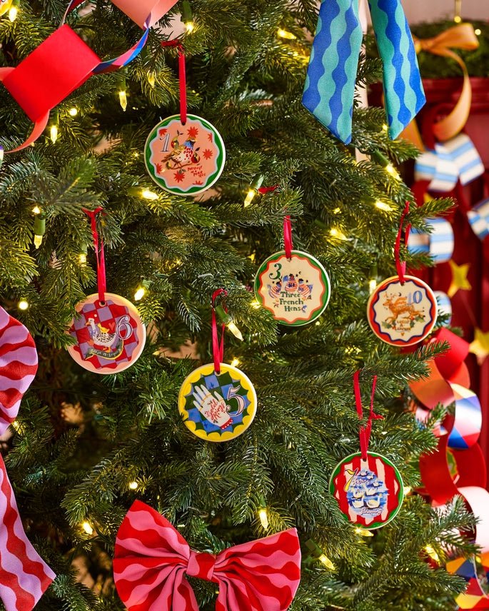 Eleanor Bowmer 12 Days of Christmas Ceramic Baubles - Set of 12 - Plastic Freedom