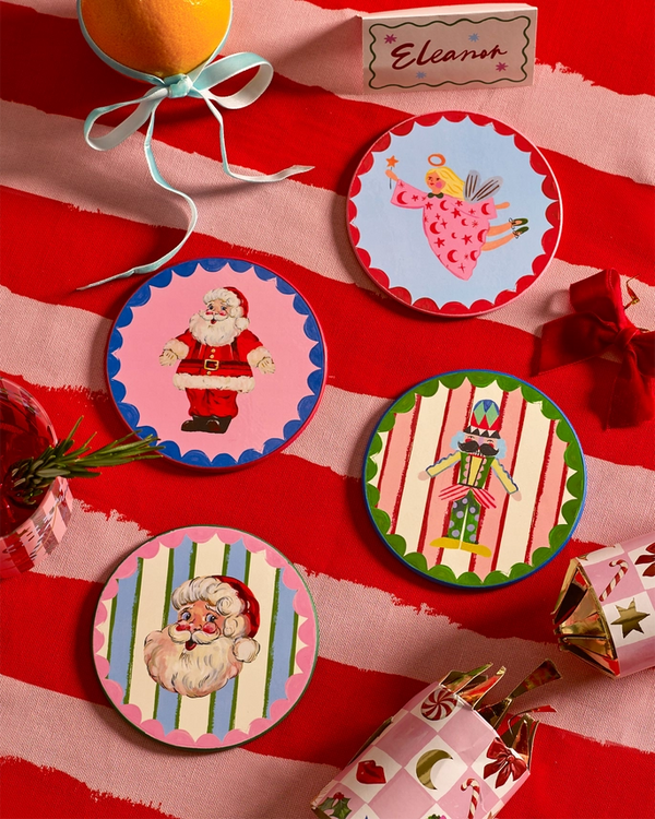 Eleanor Bowmer Icon Cork Backed Christmas Coasters - x4 Pack - Plastic Freedom